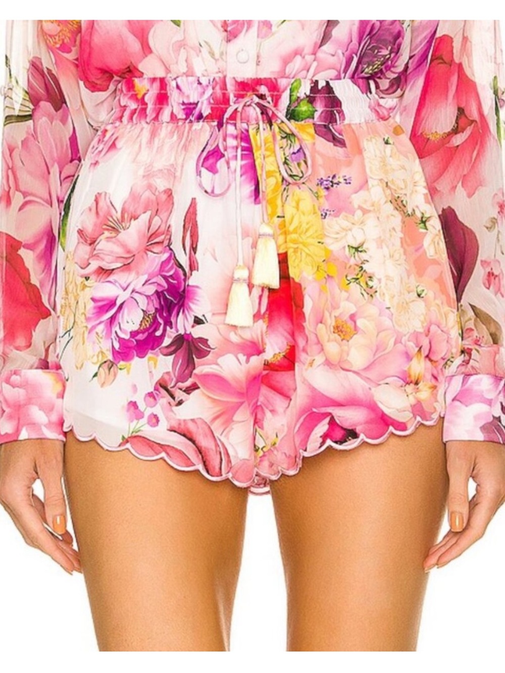 Rococo Sand Floral Mini Shorts with Tassels size Medium